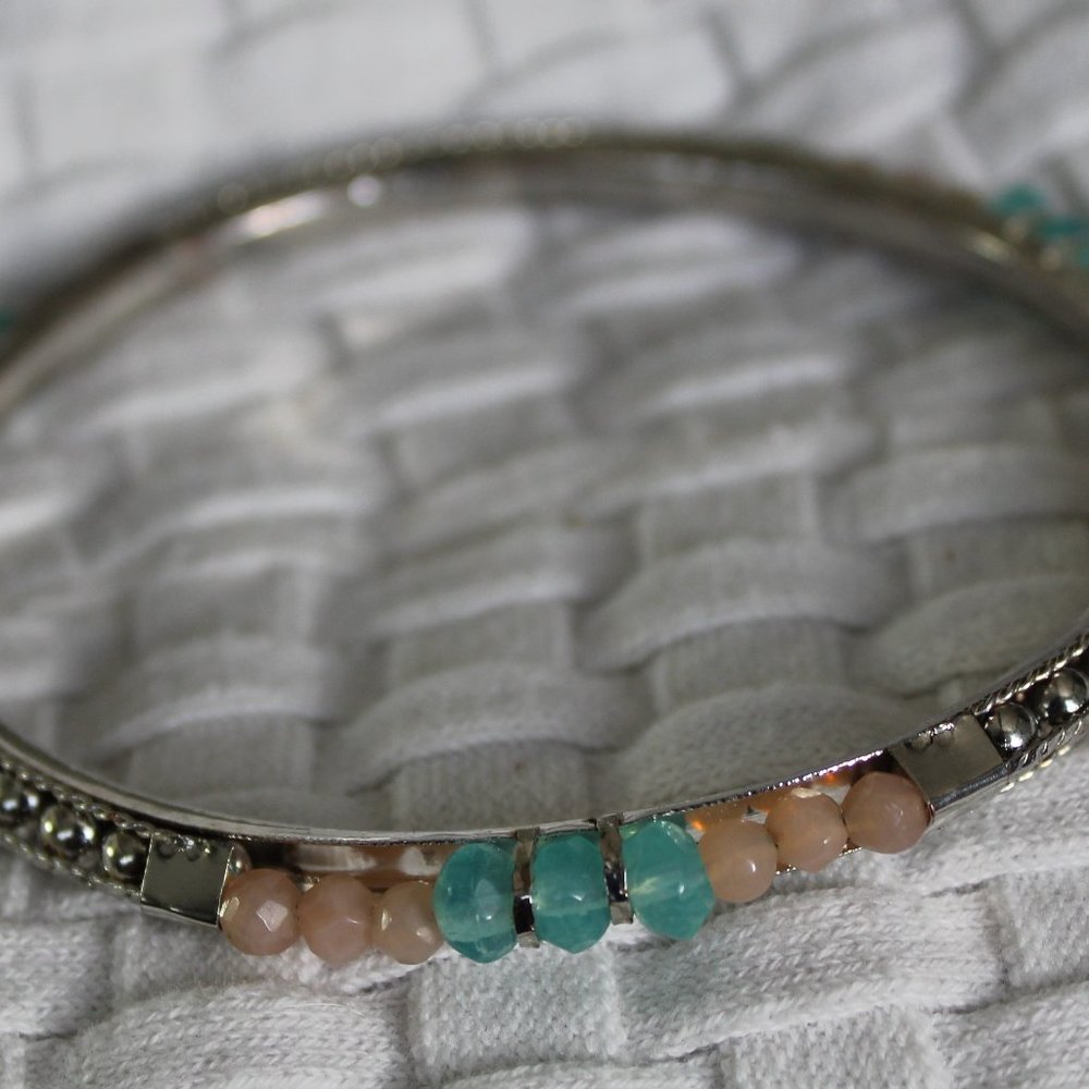 Beaded Metal Bangle Bracelet